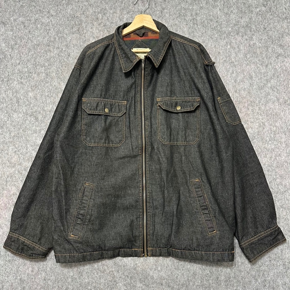 Y2K DUKE HABAND Men's Dark Wash Denim Jacket Southwestern Lined Zip Front XL